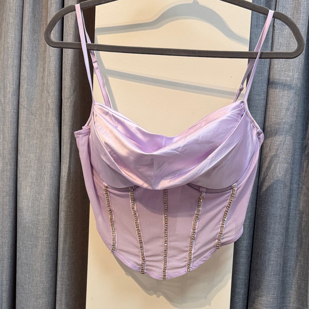 Lavender Corset Top with Rhinestone Detailing
